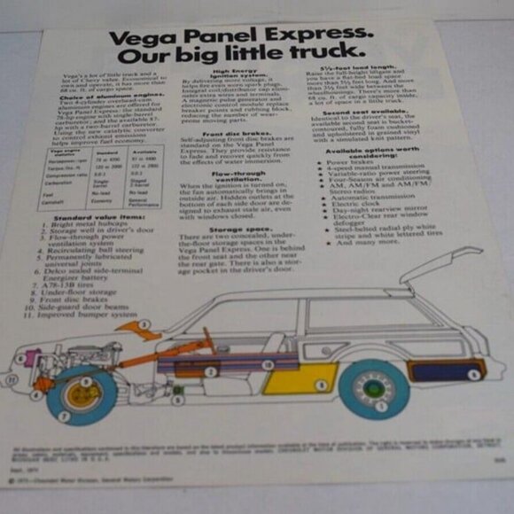 Original 1975 Chevy Vega Panel Express Poster Dealership Sales Brochure Catalog! - Picture 2 of 2